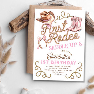 Invitation Premiers rodéos pour filles roses 1er anniversaire
