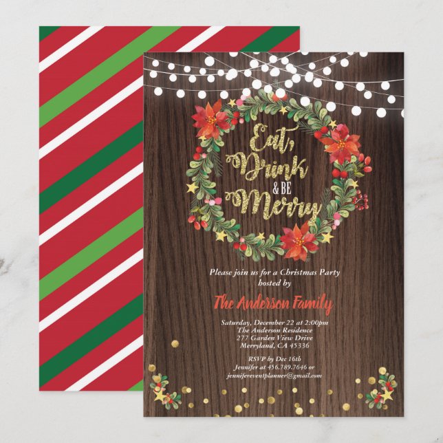 Invitation Prenez un verre et soyez joyeux dîner de Noël (Devant / Derrière)