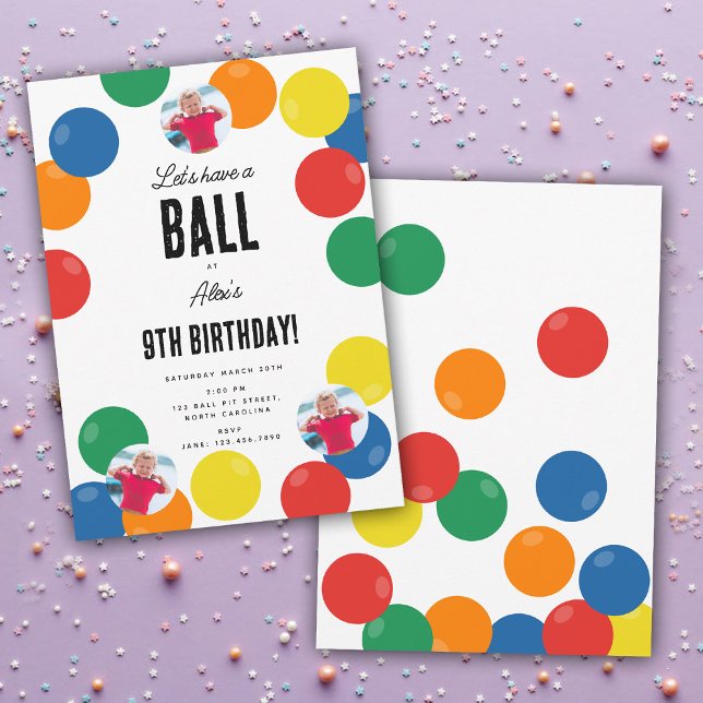 Invitation Prenons un thème de fête Anniversaire de enfant de (Let's Have a Ball Kids Birthday Party Theme Invitation)