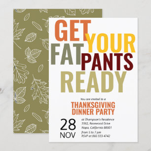 Invitation Préparez vos gros pantalons à la fête de Thanksgiv