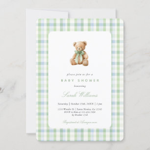 Invitation Preppy Bear Baby shower garçon