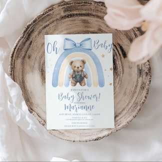 Invitation Preppy Bear Overalls Boy Casual Baby Shower
