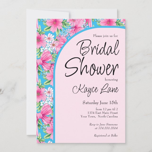 Invitation Preppy Blue et rose nuptiale Douche (Devant)