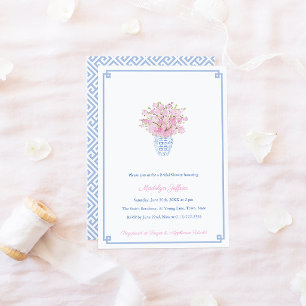 Invitation Preppy Blue & Pink Ginger Jar Fête des mariées Par