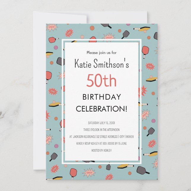 Invitation Preppy Bold Blue Pickleball Party 50e anniversaire (Devant)