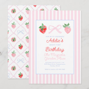 Invitation Préppy Bows & Strawberries Berry Premier anniversa