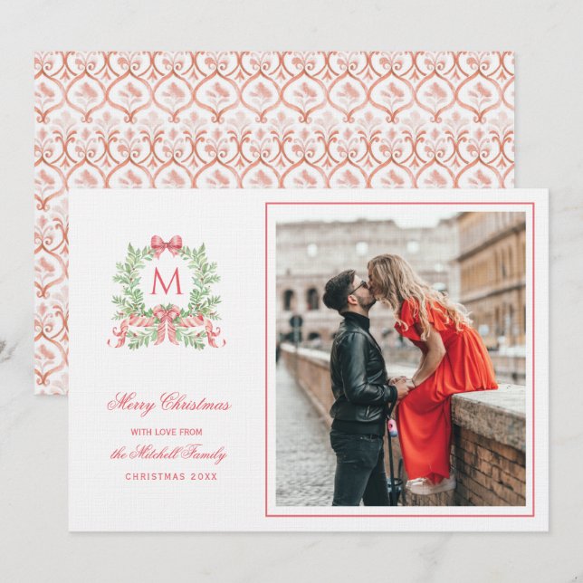 Invitation Preppy Christmas Leopard Crest Monogram  (Devant / Derrière)