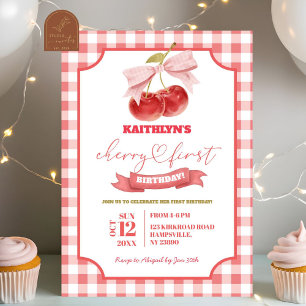 Invitation Preppy Coquette Cherry sur le dessus premier anniv