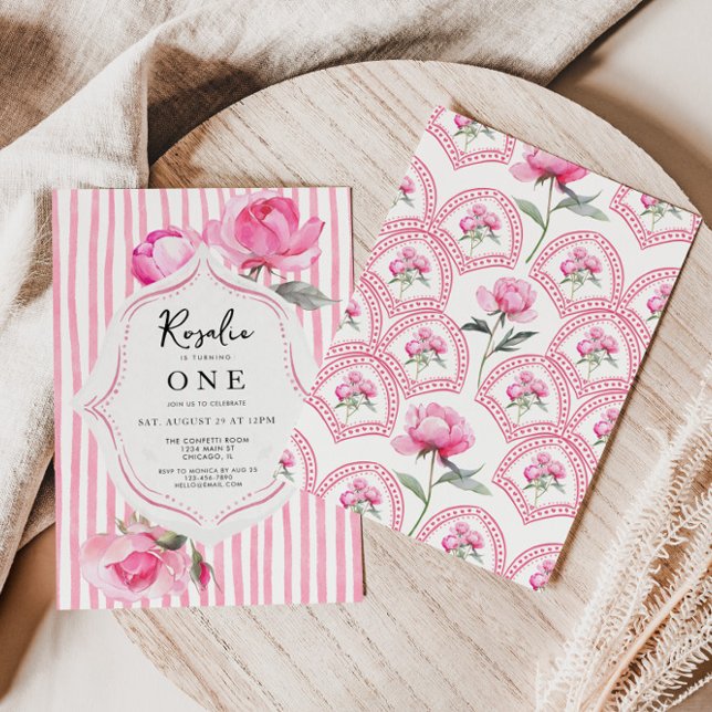 Invitation Preppy Coquette Grandmillenial Girl Birthday (Coquette Grandmillenial Girls First Birthday Invite)