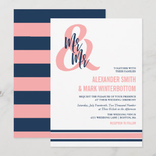 Invitation Preppy Coral & Navy M. et M. Mariage