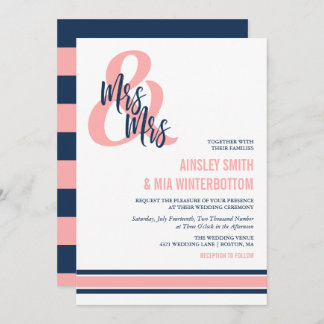 Invitation Preppy Coral & Navy Mme & Mme Mariage