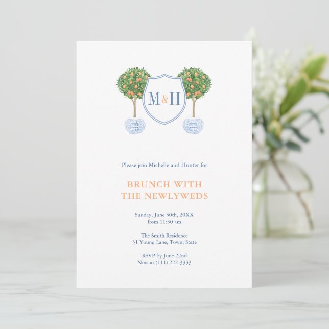 Invitation Preppy Couples Monogram NewlyWeds Brunch Party (Debout devant)