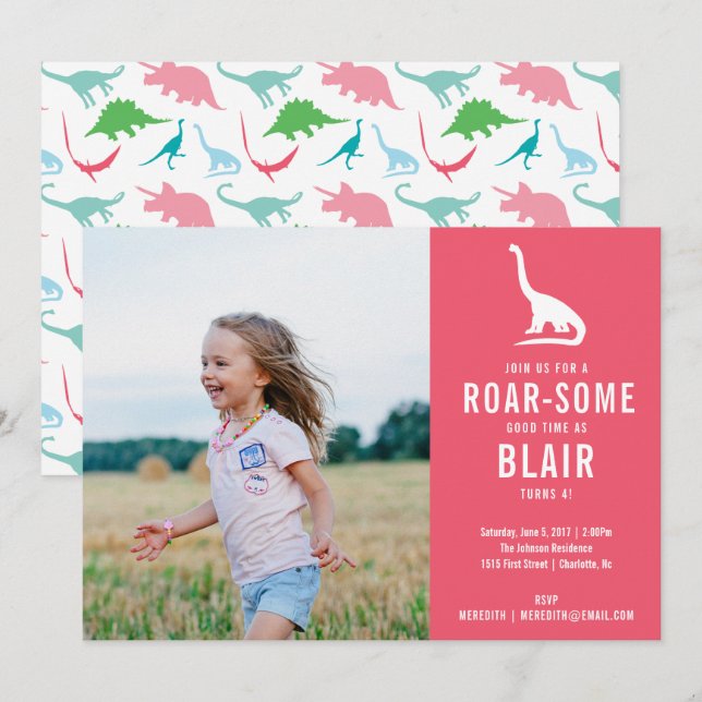 Invitation Preppy Dinosaur Silhouette Anniversaire Photo (Devant / Derrière)