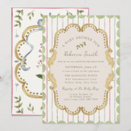 Invitation Preppy Grandmillennial Botanical Frame Baby Shower