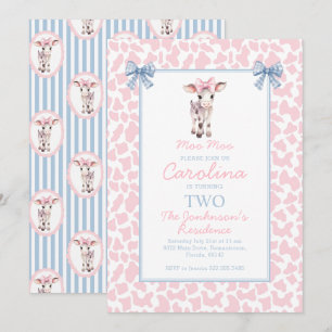Invitation Preppy Grandmillennial Cute Cow Moo Moo Anniversai