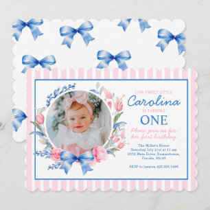Invitation Preppy Grandmillennial Preppy Floral Blue Bows
