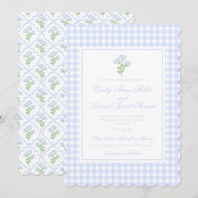 Invitation Preppy Hydrangea Watercolor Trellis Mariage (Devant / Derrière)