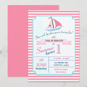 Invitation Preppy Nautical rose vole Away Anniversaire pour f