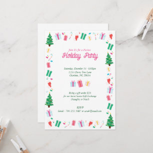 Invitation Préppy Noël Arbre cadeau Bonbons Fête de Noël