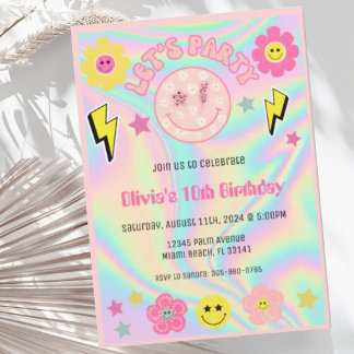 Invitation Preppy Pastel rose Y2K Joyeux fête du visage Anniv