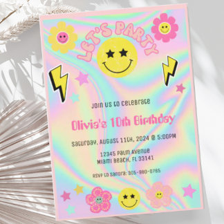 Invitation Preppy Pastel rose Y2K Joyeux fête du visage Anniv