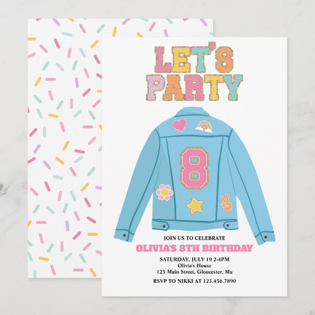 Invitation Preppy Patch jean jacket 8E anniversaire (Devant / Derrière)