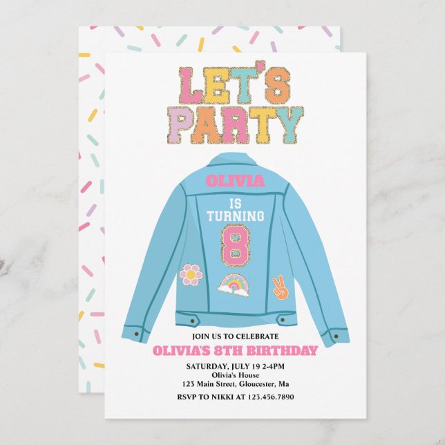 Invitation Preppy Patch jean jacket 8E anniversaire (Devant / Derrière)