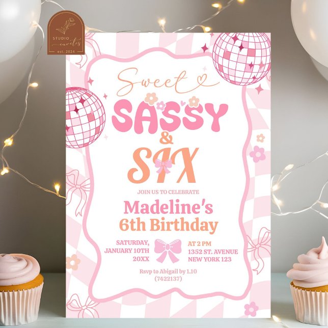 Invitation Preppy Pink Bow Sweet Sassy Six Anniversaire fille (Créateur téléchargé)
