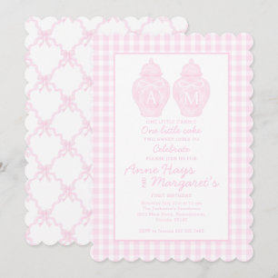 Invitation Preppy Pink Ginger Jar Monogramme Premier annivers