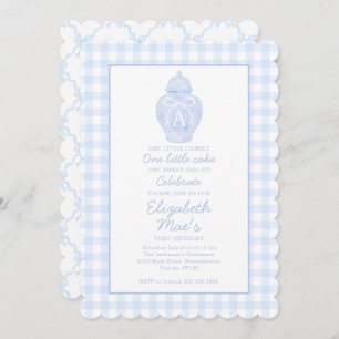 Invitation Preppy Pink Ginger Jar Monogramme Premier annivers