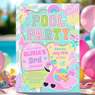 Invitation Preppy Pool Party tendance Cute Girly Pool Anniver