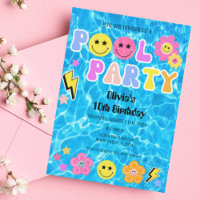 Preppy Retro Y2K Pool Party Joyeux visage Annivers