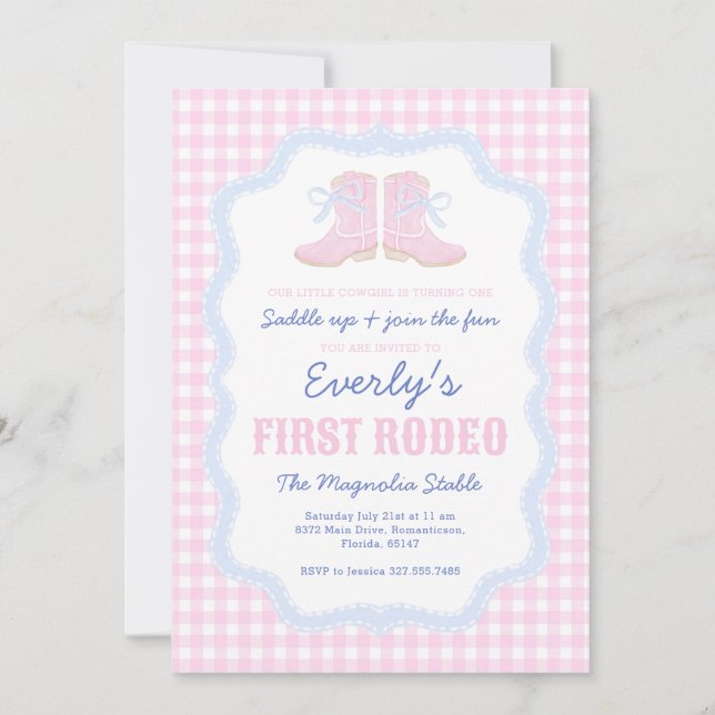 Invitation Preppy Rodeo First Birthday Cowgirl Boots (Devant)