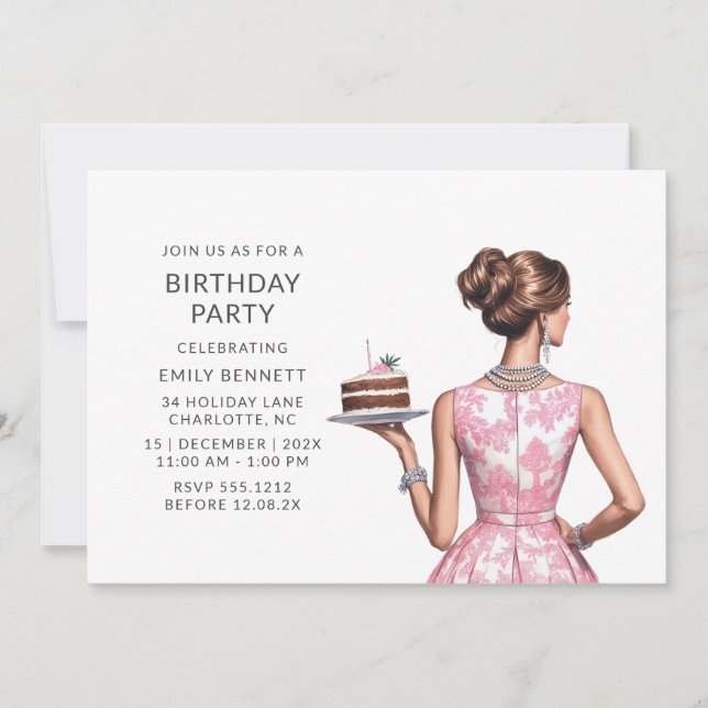 Invitation Preppy Rose Toile fête d'anniversaire (Devant)