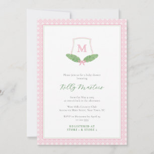 Invitation Preppy rose vert Monogramme Canne bébé fille douch