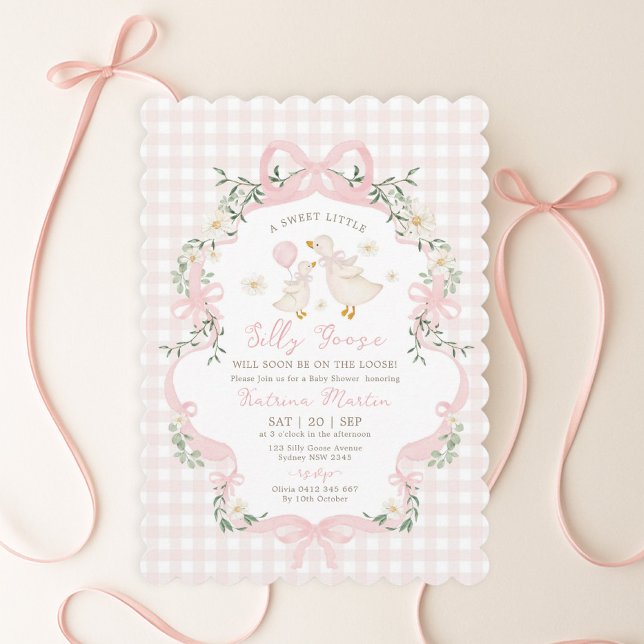 Invitation Preppy Silly Goose Pink Bow Girl Baby Shower (Créateur téléchargé)