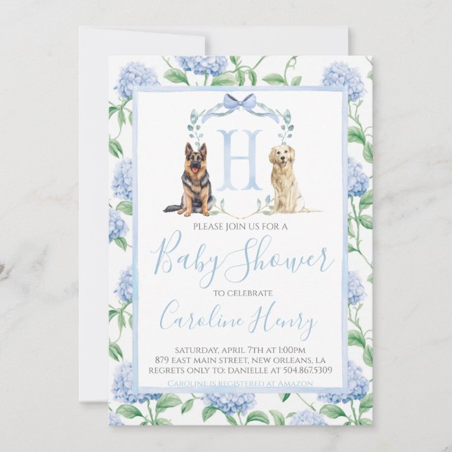 Invitation Preppy Southern Blue Boy Baby shower Chien (Devant)