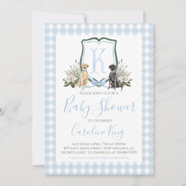 Invitation Preppy Southern Blue Boy Baby shower Chien (Devant)