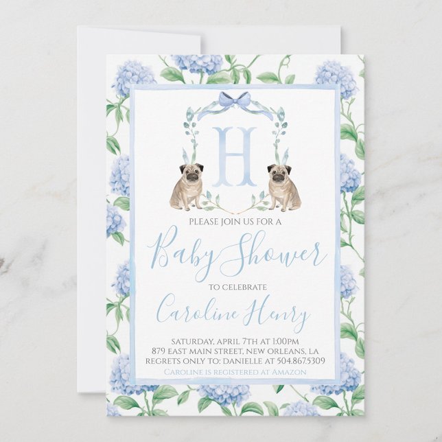 Invitation Preppy Southern Blue Boy Baby shower Chien (Créateur téléchargé)
