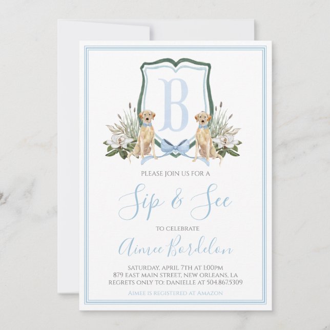 Invitation Preppy Southern Blue Boy Baby shower Chien (Devant)