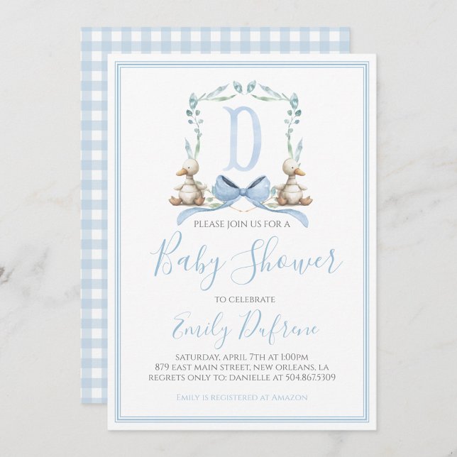 Invitation Préppy Southern Blue Boy Duck Baby shower (Créateur téléchargé)
