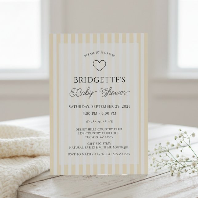 Invitation Preppy Yellow White Stripes Baby Shower (elegant chic butter yellow and white stripes preppy baby shower invitations)
