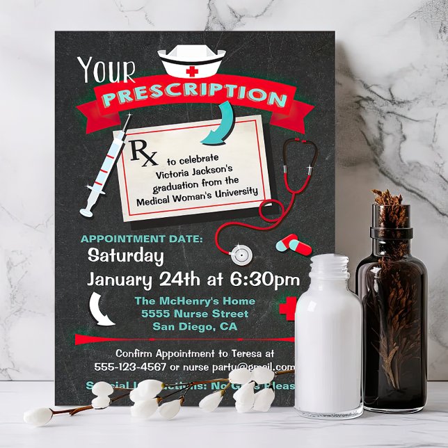 Invitation Prescription de la fête de fin d'études en soins i (Créateur téléchargé)