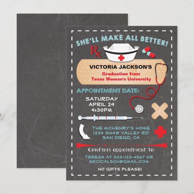 Invitation Prescription de la fête de fin d'études en soins i (Devant / Derrière)
