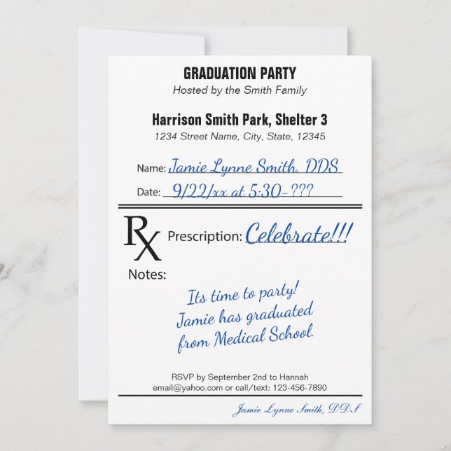 Invitation Prescription RX Docteur Médicale Infirmière diplôm (Devant)