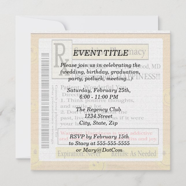 Invitation Prescription RX Funny Happy (Devant)