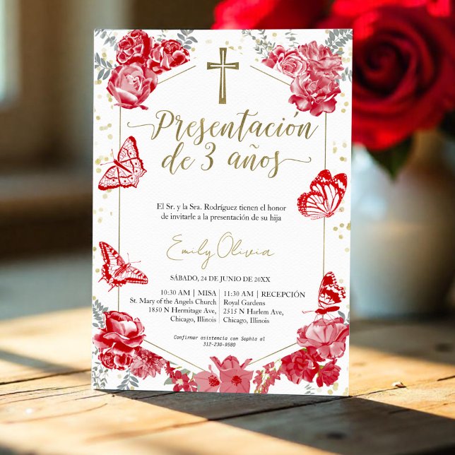 Invitation Presentación 3 años Papillon d'invitation espagnol (Créateur téléchargé)