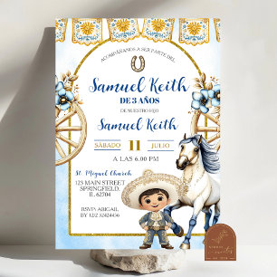 Invitation Présentation de 3 ans Garçon Bleu Marine Charro et