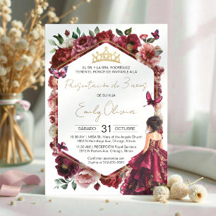 Invitation Présentation florale bordeaux pour 3 ans