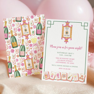Invitation Presse aquarelle pour soirée Mahjong Champagne